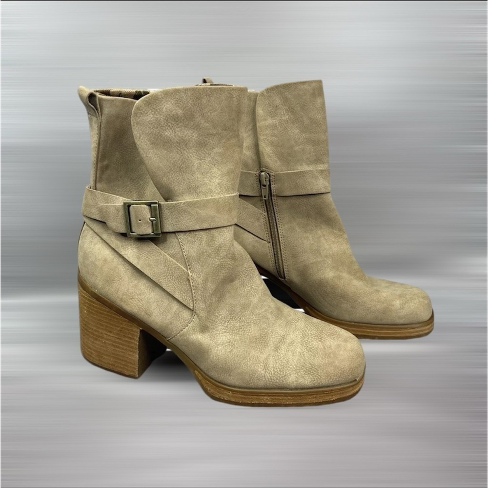 Korks Kork-Ease Faux Suede Marci II Natural Stacked Heel Boots In Tan Size 11